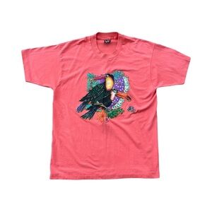 Vintage 80’s Artisan Toucan Birds Hand Painted Iron On T Shirt